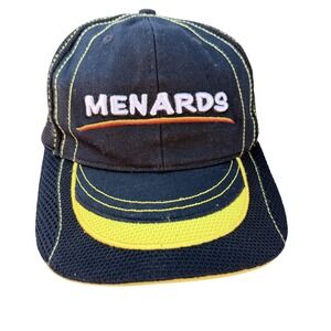 Menards Hat Cap Strap Back One Size Black Yellow Mesh Trucker Racing 98 Men's